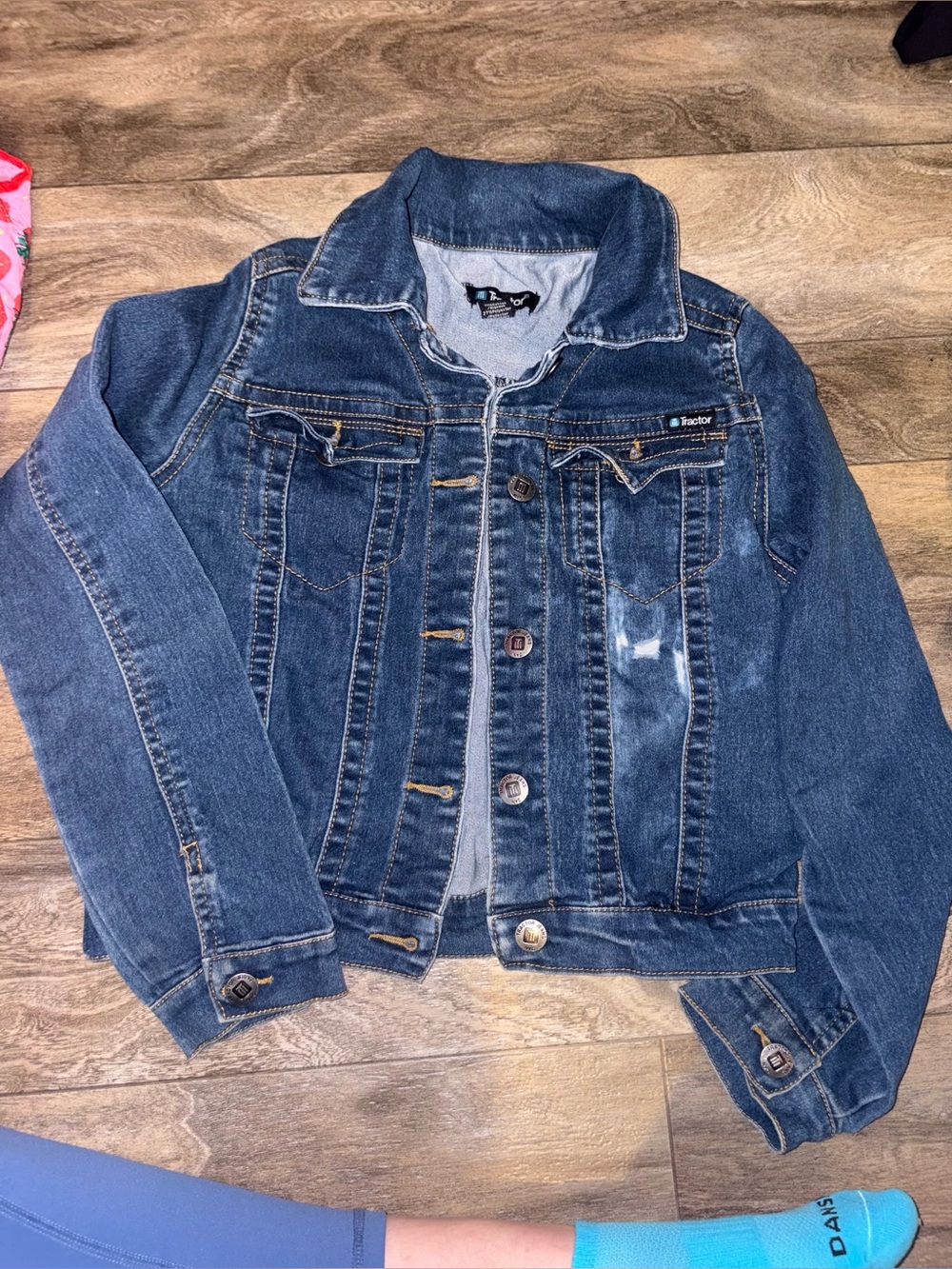 Tractor Girls Youth Stretch Denim Distressed Jacket Solid Button-up